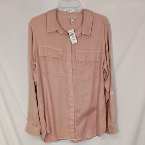 NWT L.L. Bean Softwashed Tinsel Pink Button-Up Shirt Women Size Large Regular